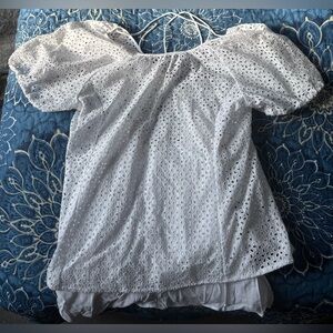 NWT J. Crew White Eyelet Puff Sleeve Peasant Top